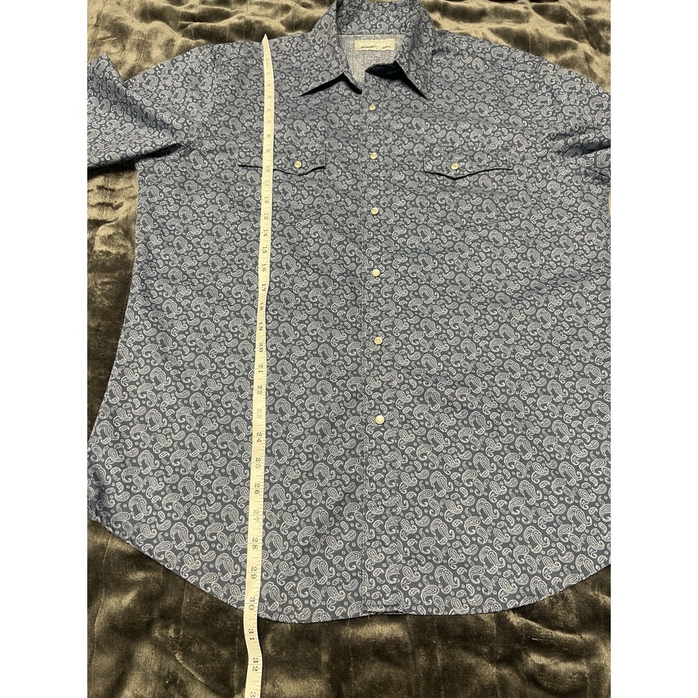 Wrangler Men's Large Blue Paisley Western Shirt Pearl Snap Long Sleeve Cowboy - Picture 6 of 9